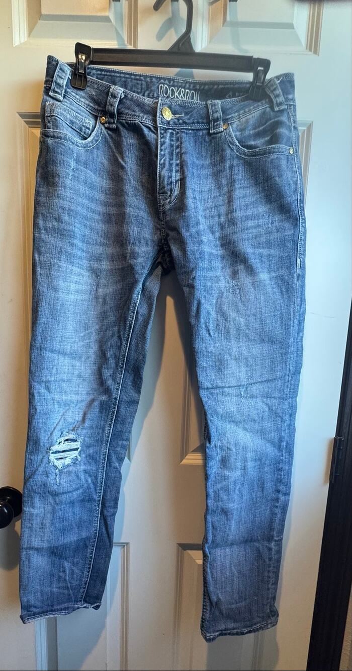 Rock & Roll Denim Womens Boyfriend Skinny Jeans 28x30 Distressed Medium Wash
